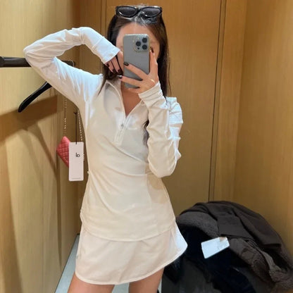 Black Fashion Slim Fit Yoga Top Korean Style Half Zipper Long Sleeved Women's Jacket White Stand-up Collar Yoga Clothes